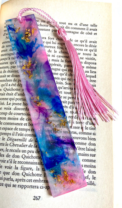 Tie and Dye - marque-pages rose, bleu, nacré et doré